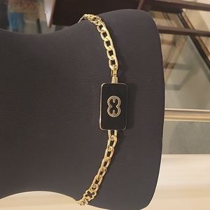 Vintage Escada Designer Gold Logo Chain Link  Belt with Black Buckle